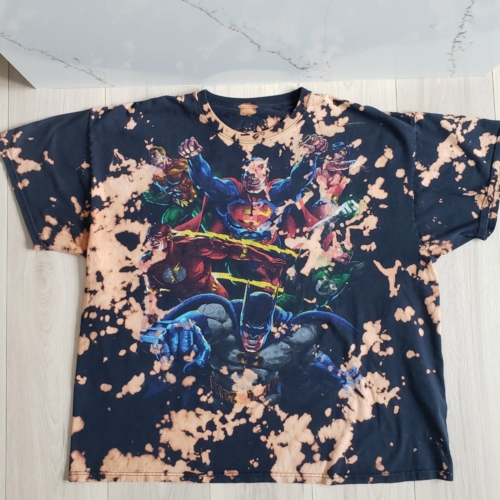 Justice League Shirt Mens 2XLT Black Superman Batman Flash Graphic Tee